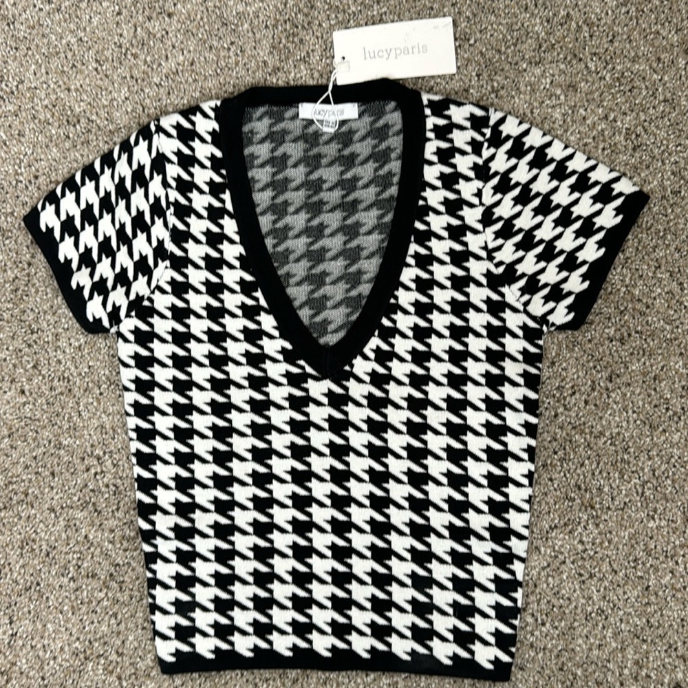 Lucy Paris Black and White Houndstooth Top